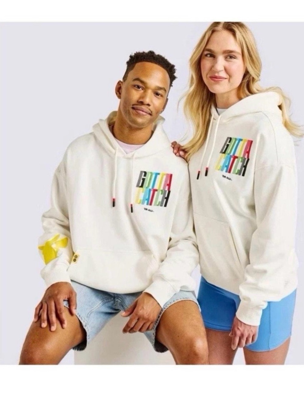 Pokemon Cream Hoodie with Multicolor Block Logo